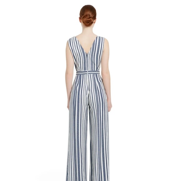 Alice + Olivia Laurice Knot Front Striped Wide Leg Jumpsuit in Blue/White Size 6 - Picture 3 of 16